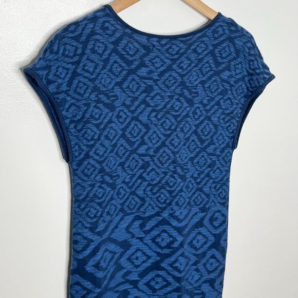 Gudrun Sjoden Womens Cap Sleeve Knit Midi Dress Small Blue Geometric V Neck - Picture 6 of 9